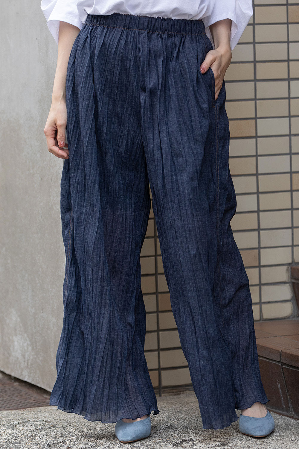 Munich ワッシャープリーツシアーデニムワイドパンツ【MN252P19】