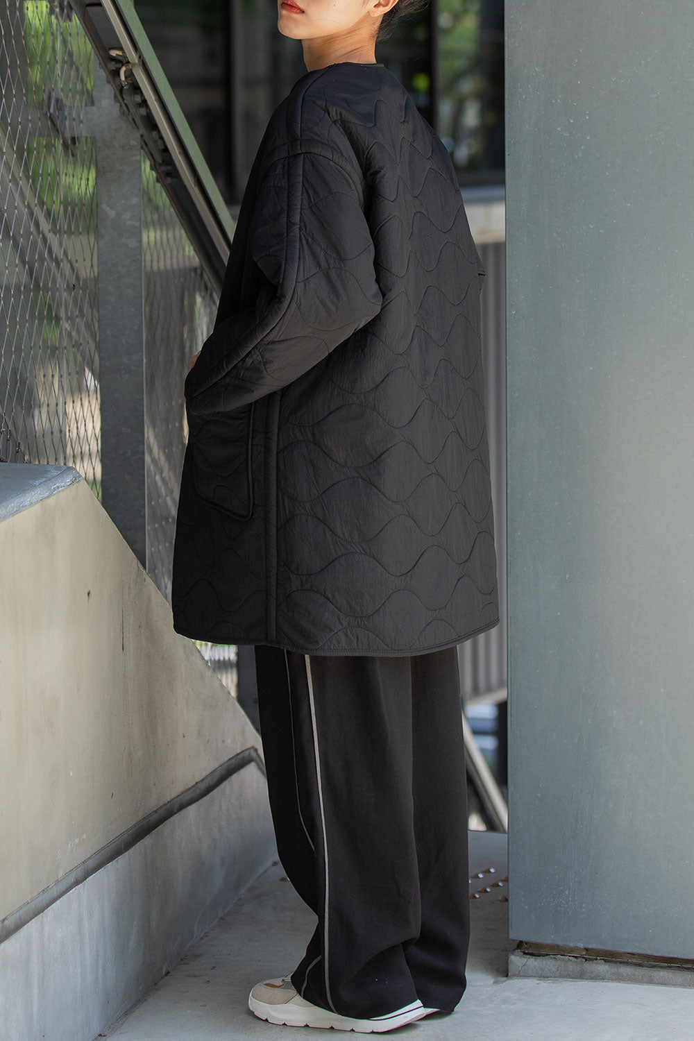 Munich キルティング×ボアリバーシブルノーカラーコート【MN252C51】