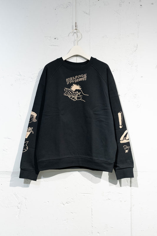 Common Noun "CAT"&"DOG" norahi 裏起毛ラグランクルースウェット