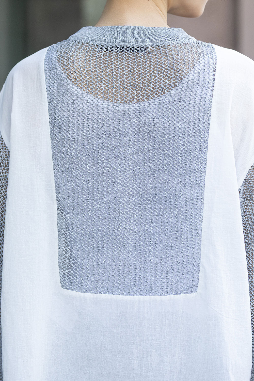 Munich スカシ編みニット×コットンボイルドッキングシャツ【MN261K04】