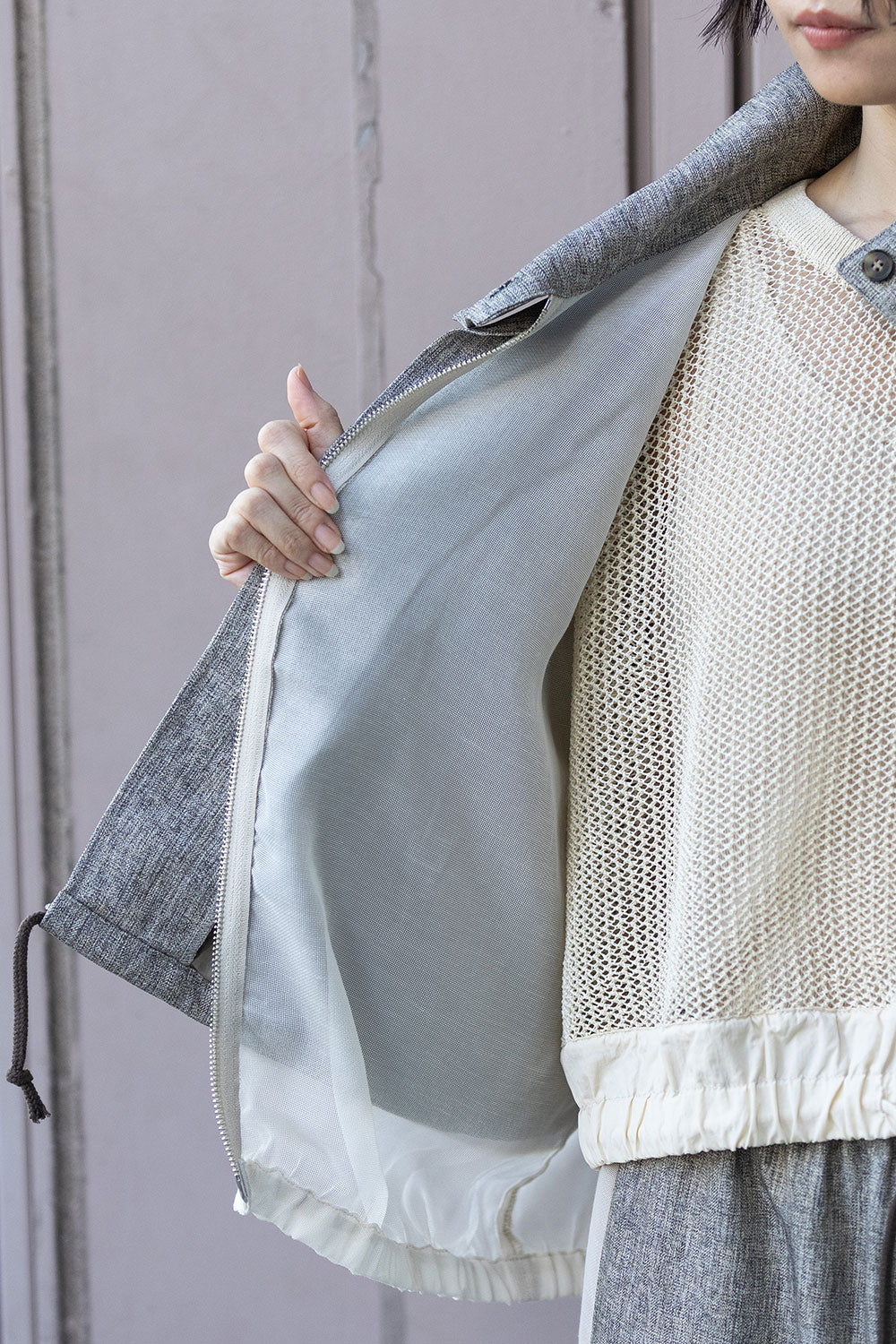 Munich ツイード調ツイル×メッシュレイヤードジップブルゾン【MN261B23】