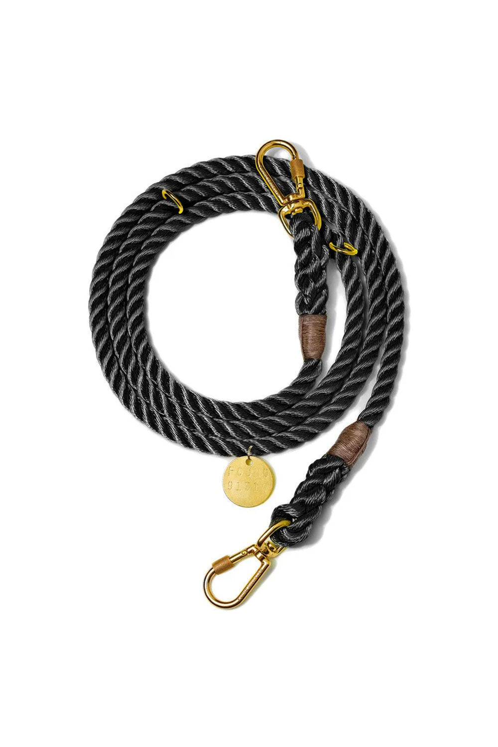 FOUND MY ANIMAL NYLON ROPE DOG LEASH, ADJUSTABLE - BLACK