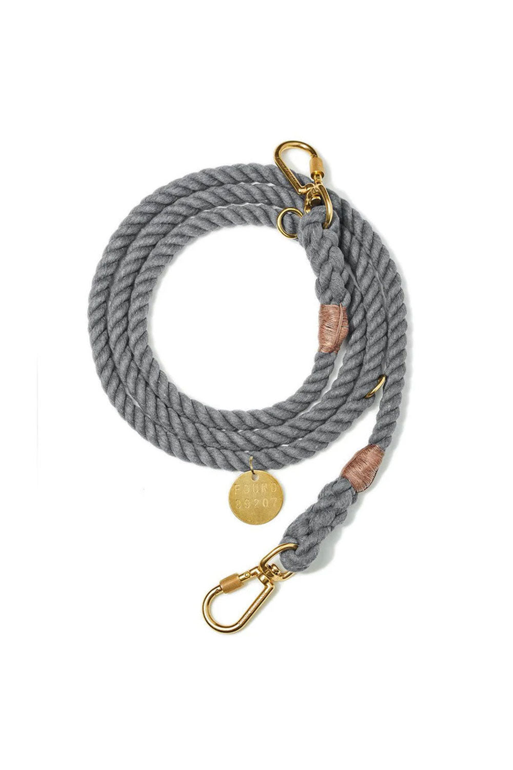 FOUND MY ANIMAL UP-CYCLED ROPE DOG LEASH, ADJUSTABLE & HANDCRAFTED - GREY