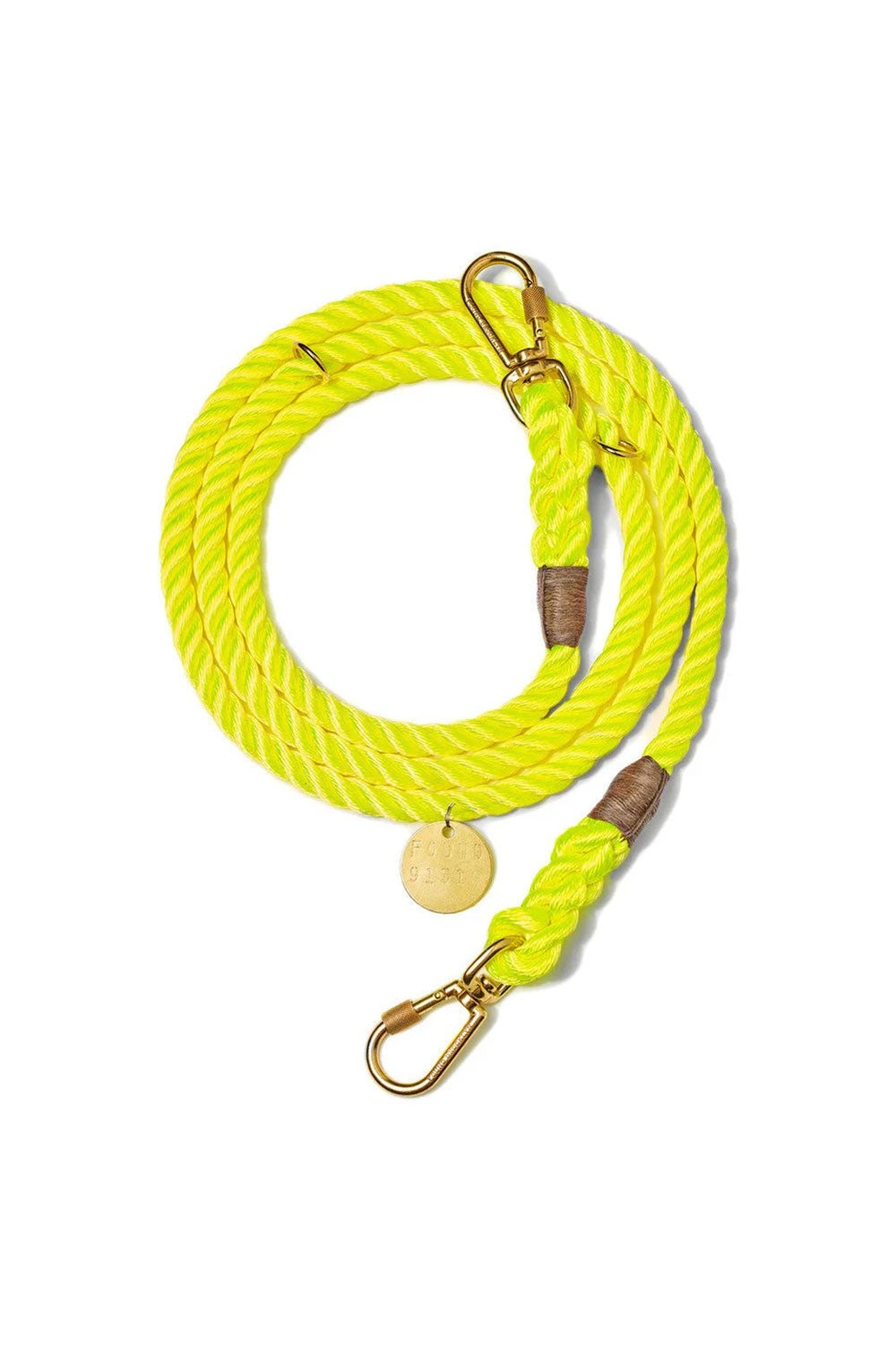 FOUND MY ANIMAL NYLON ROPE DOG LEASH, ADJUSTABLE - NEON YELLOW