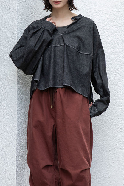 Munich 6ozスラブデニム２wayクロップドシャツ【MN261T14】