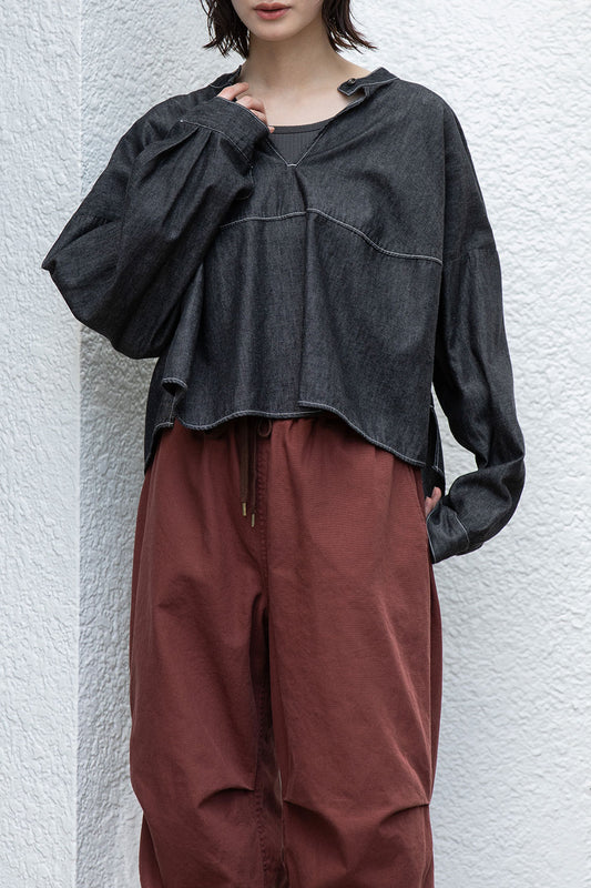 Munich 6ozスラブデニム２wayクロップドシャツ【MN261T14】