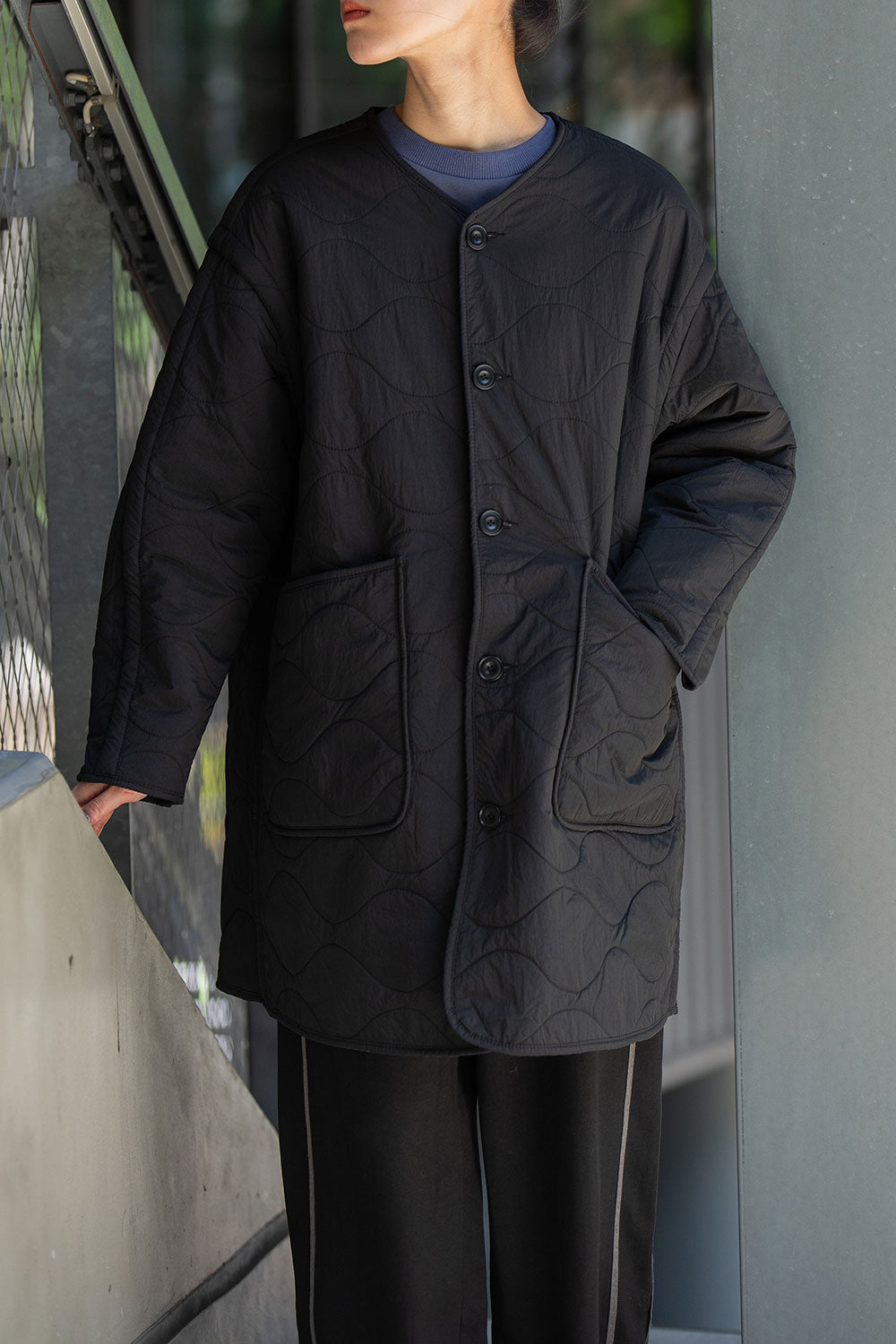 Munich キルティング×ボアリバーシブルノーカラーコート【MN252C51】