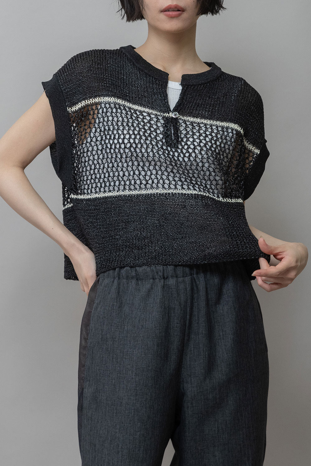 Munich リブ編み×スカシ編みニットジレ【MN261K07】