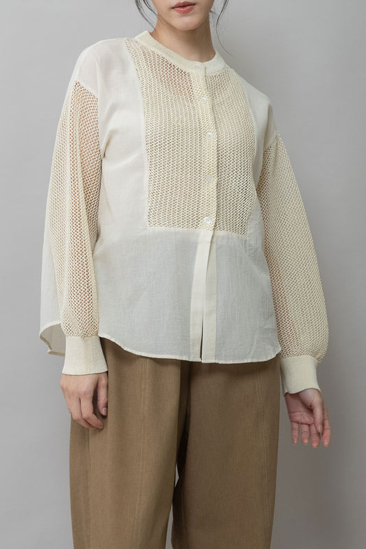 Munich スカシ編みニット×コットンボイルドッキングシャツ【MN261K04】