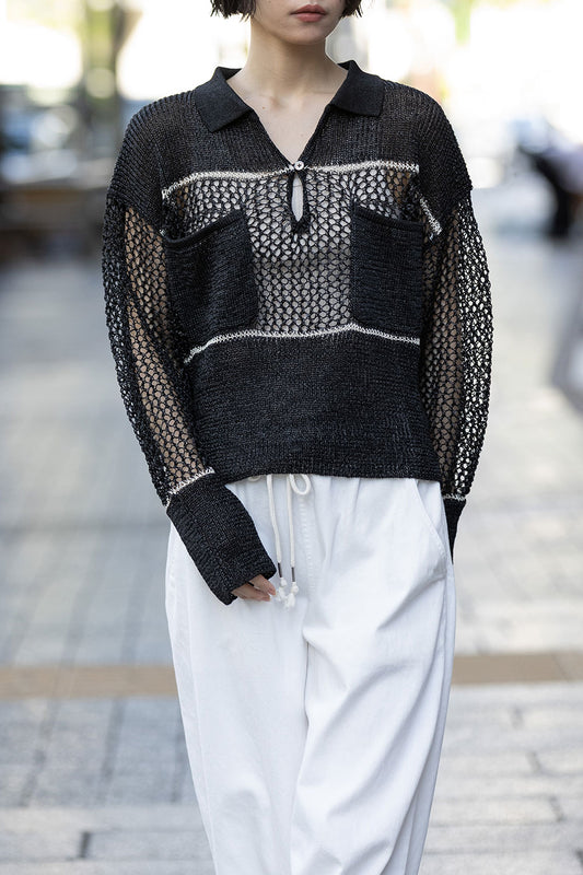 Munich リブ編み×スカシ編みポロニット【MN261K06】