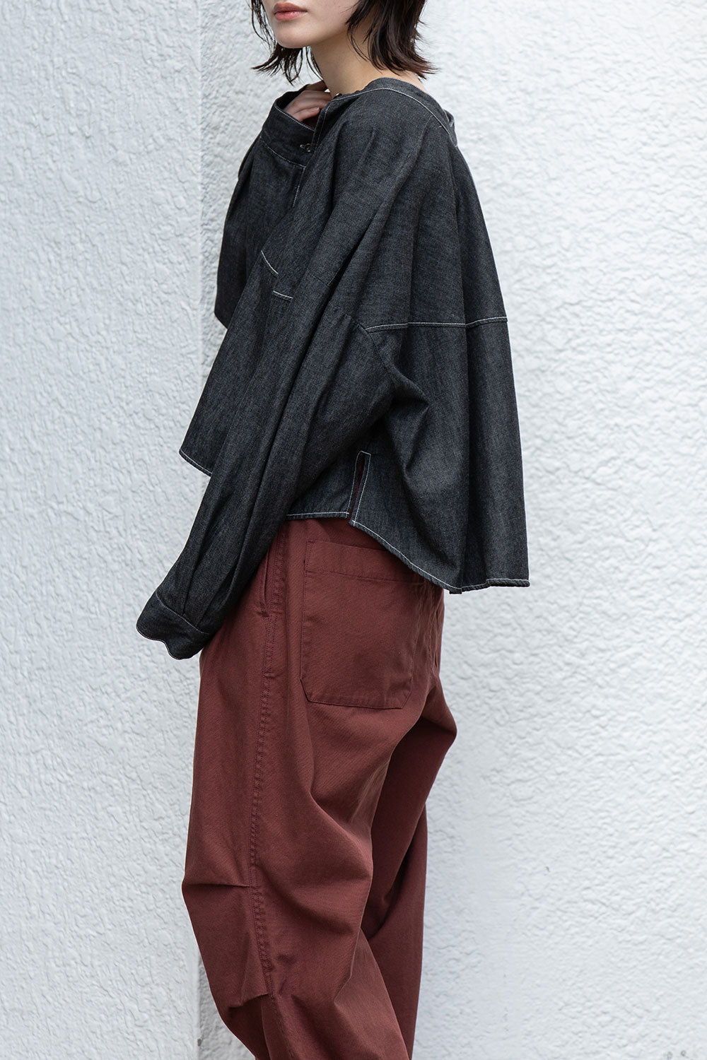 Munich 6ozスラブデニム２wayクロップドシャツ【MN261T14】