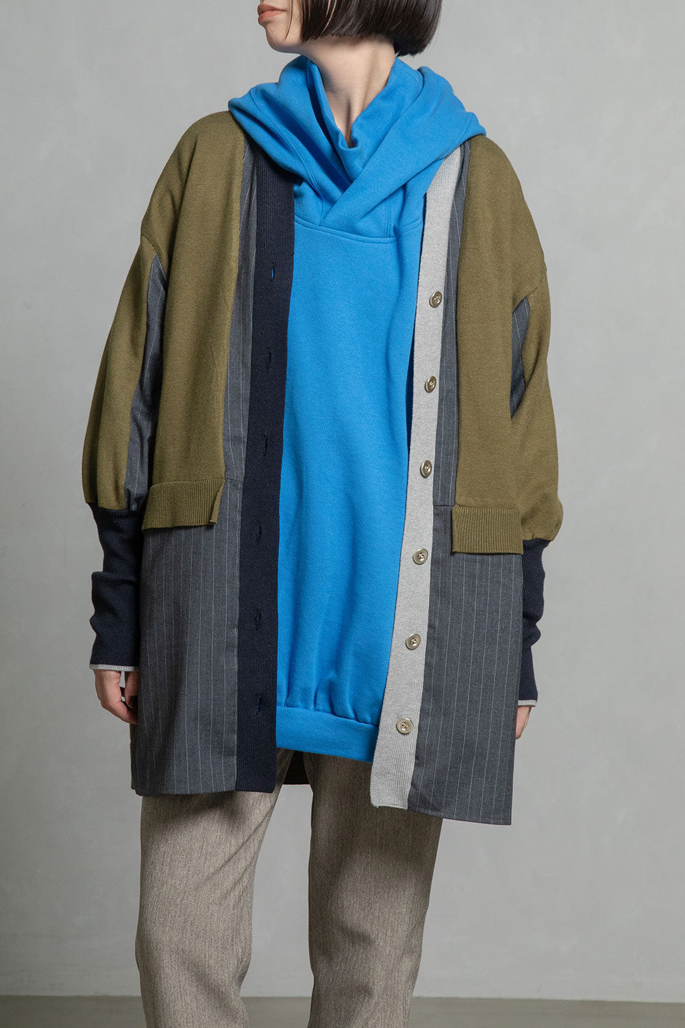 MARECHAL TERRE 布帛ドッキングニットロングカーディガン【ZMT255KN514