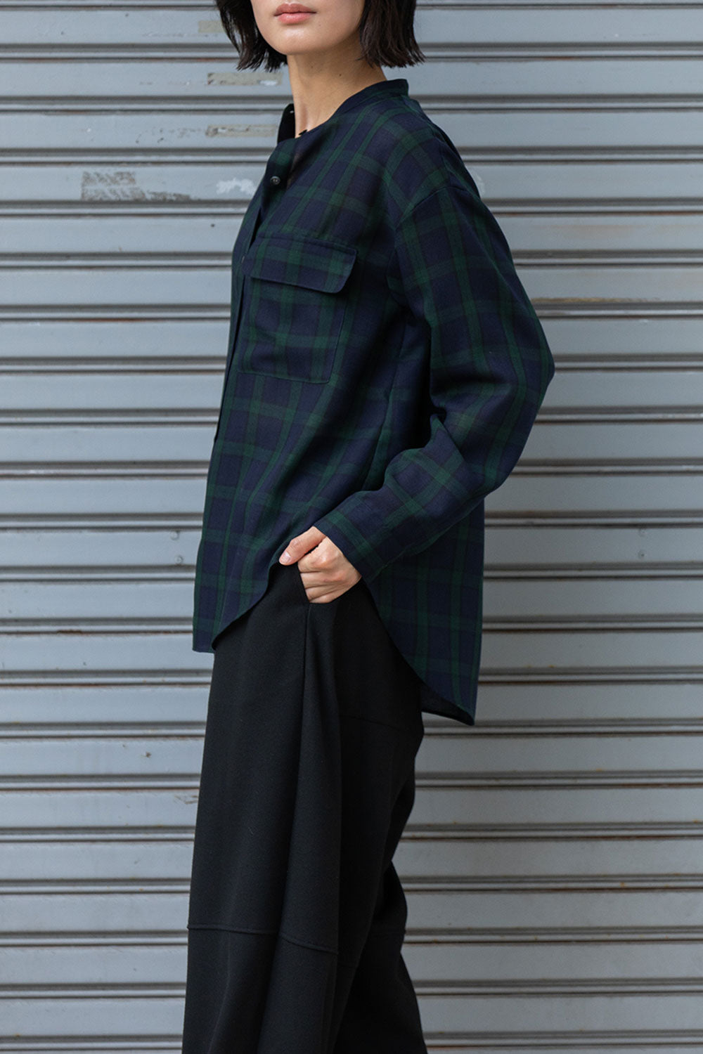 Munich ウォッシャブルウールビエラバンドカラーシャツ【MN252T61】