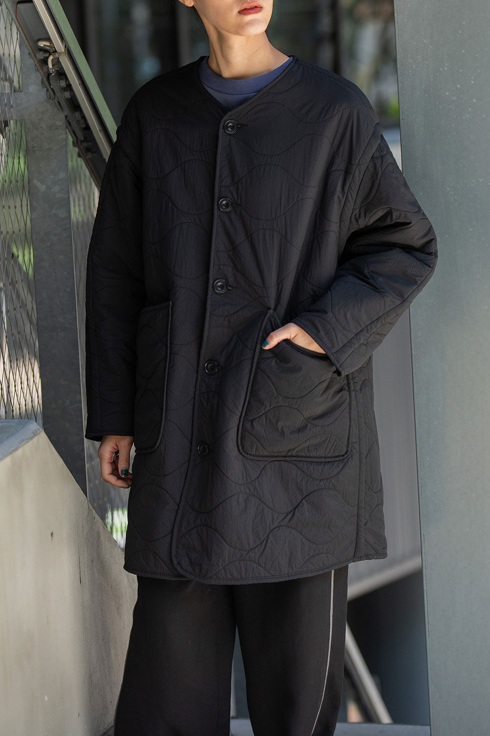 Munich キルティング×ボアリバーシブルノーカラーコート【MN252C51】