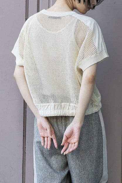 Munich スカシ編みニット×タフタドッキングショートプルオーバー【MN261K05】