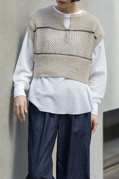 Munich リブ編み×スカシ編みニットジレ【MN261K07】