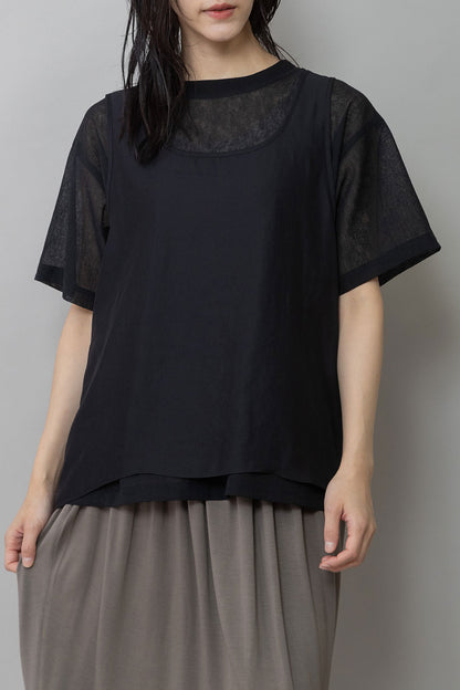 Munich ヴィンテージボイル×ドライツイルレイヤードトップス【MN261T45】