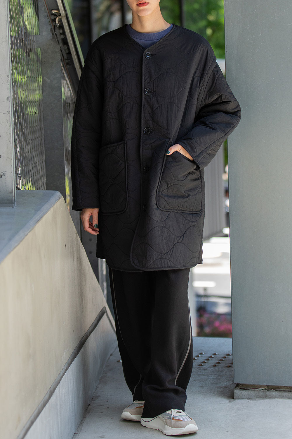 Munich キルティング×ボアリバーシブルノーカラーコート【MN252C51】