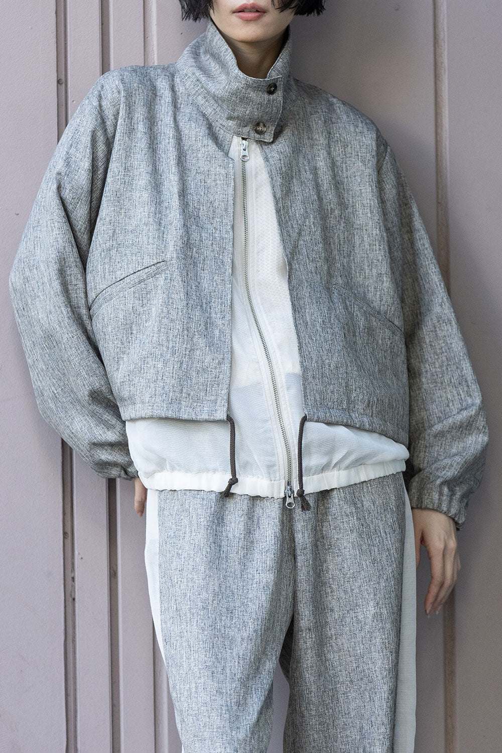 Munich ツイード調ツイル×メッシュレイヤードジップブルゾン【MN261B23】