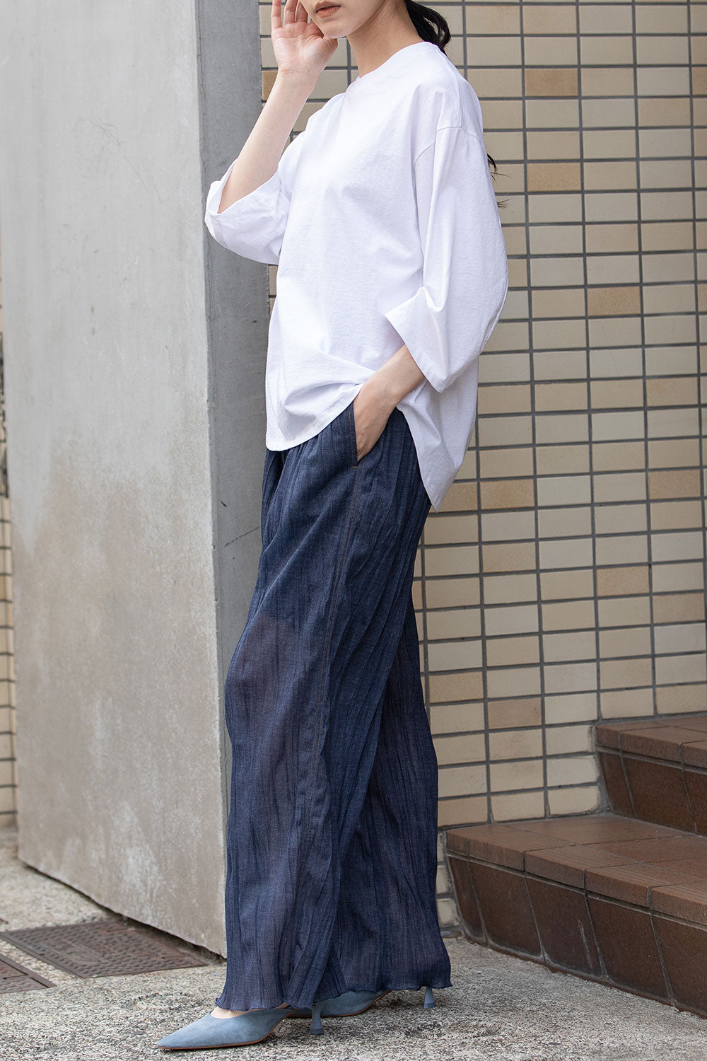 Munich ワッシャープリーツシアーデニムワイドパンツ【MN252P19】