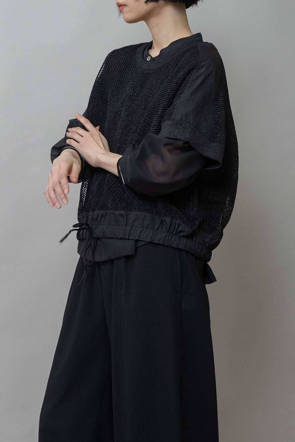 Munich スカシ編みニット×タフタドッキングショートプルオーバー【MN261K05】