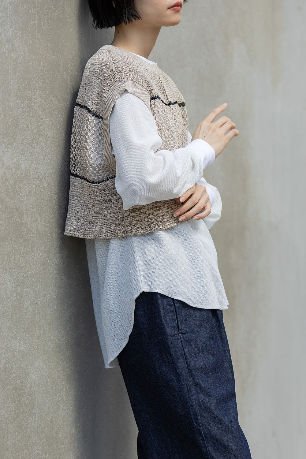 Munich リブ編み×スカシ編みニットジレ【MN261K07】