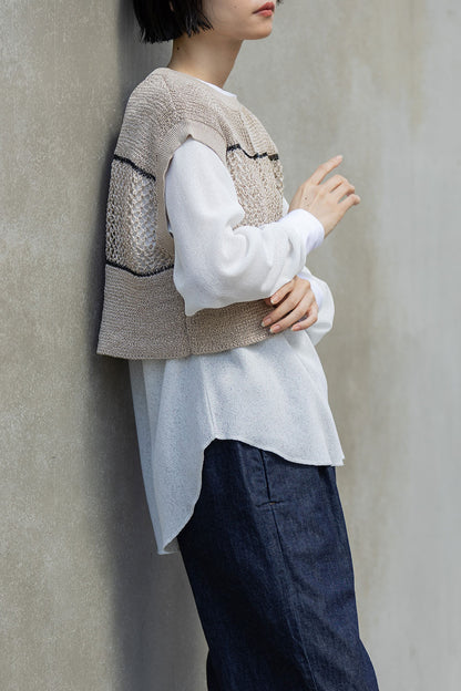 Munich リブ編み×スカシ編みニットジレ【MN261K07】