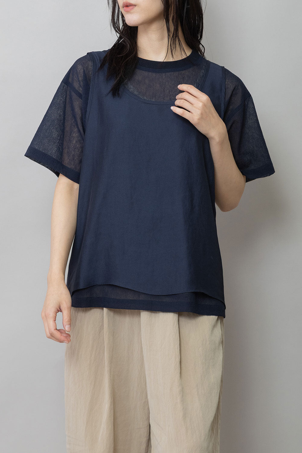 Munich ヴィンテージボイル×ドライツイルレイヤードトップス【MN261T45】