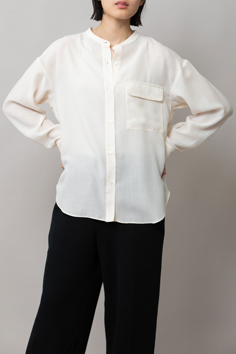 Munich ウォッシャブルウールビエラバンドカラーシャツ【MN252T61】