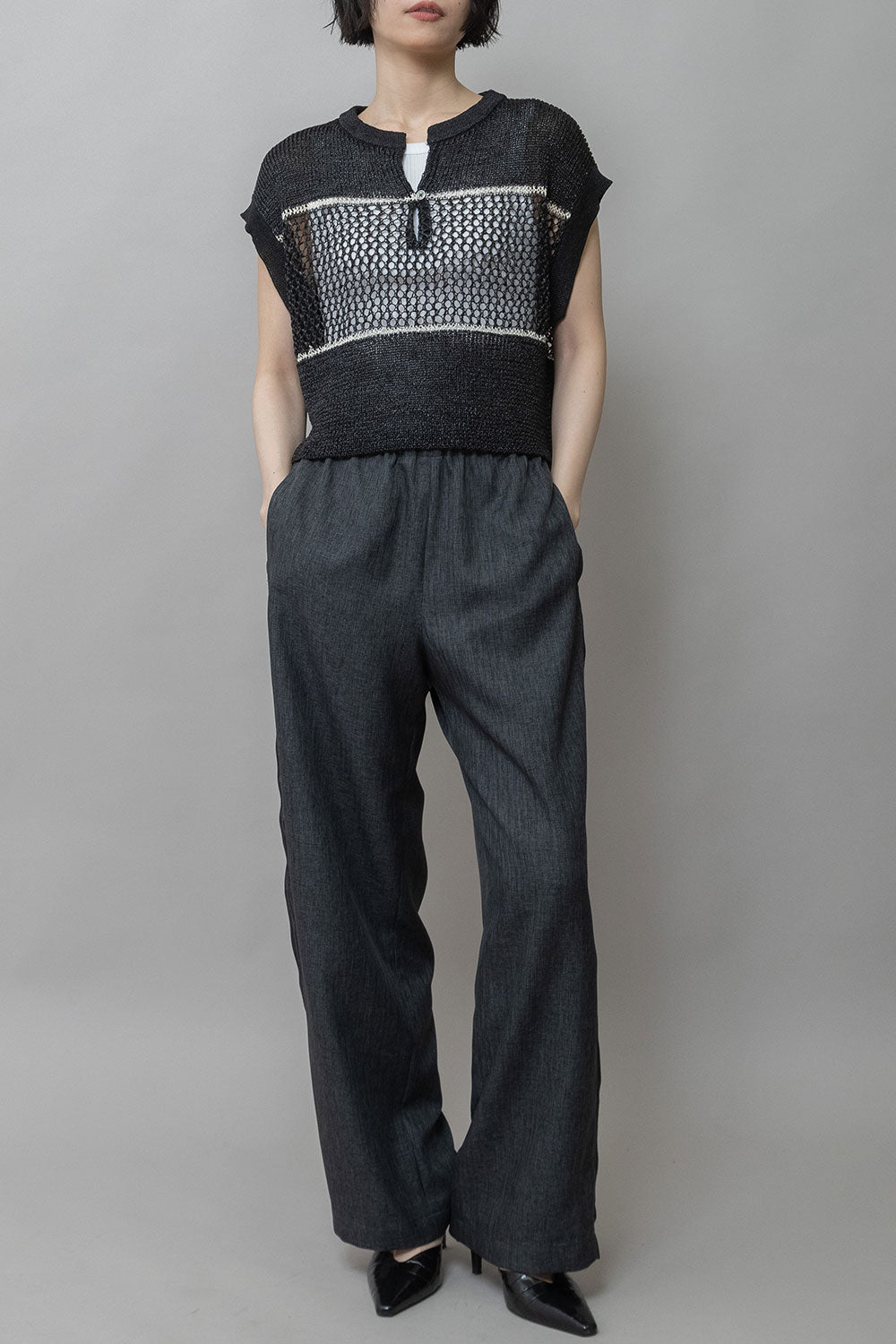 Munich リブ編み×スカシ編みニットジレ【MN261K07】