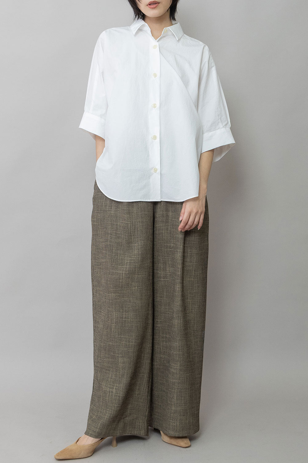 Munich ポリエステルレーヨンカラミ織りワイドパンツ【MN261P47】