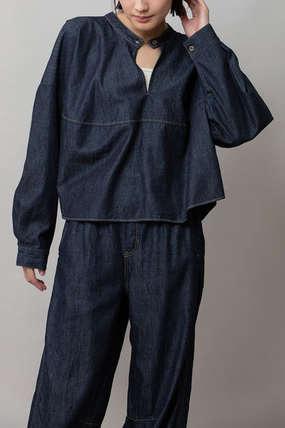 Munich 6ozスラブデニム２wayクロップドシャツ【MN261T14】