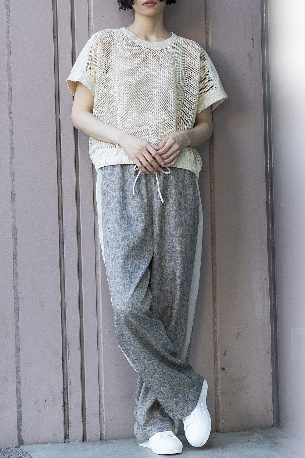 Munich スカシ編みニット×タフタドッキングショートプルオーバー【MN261K05】