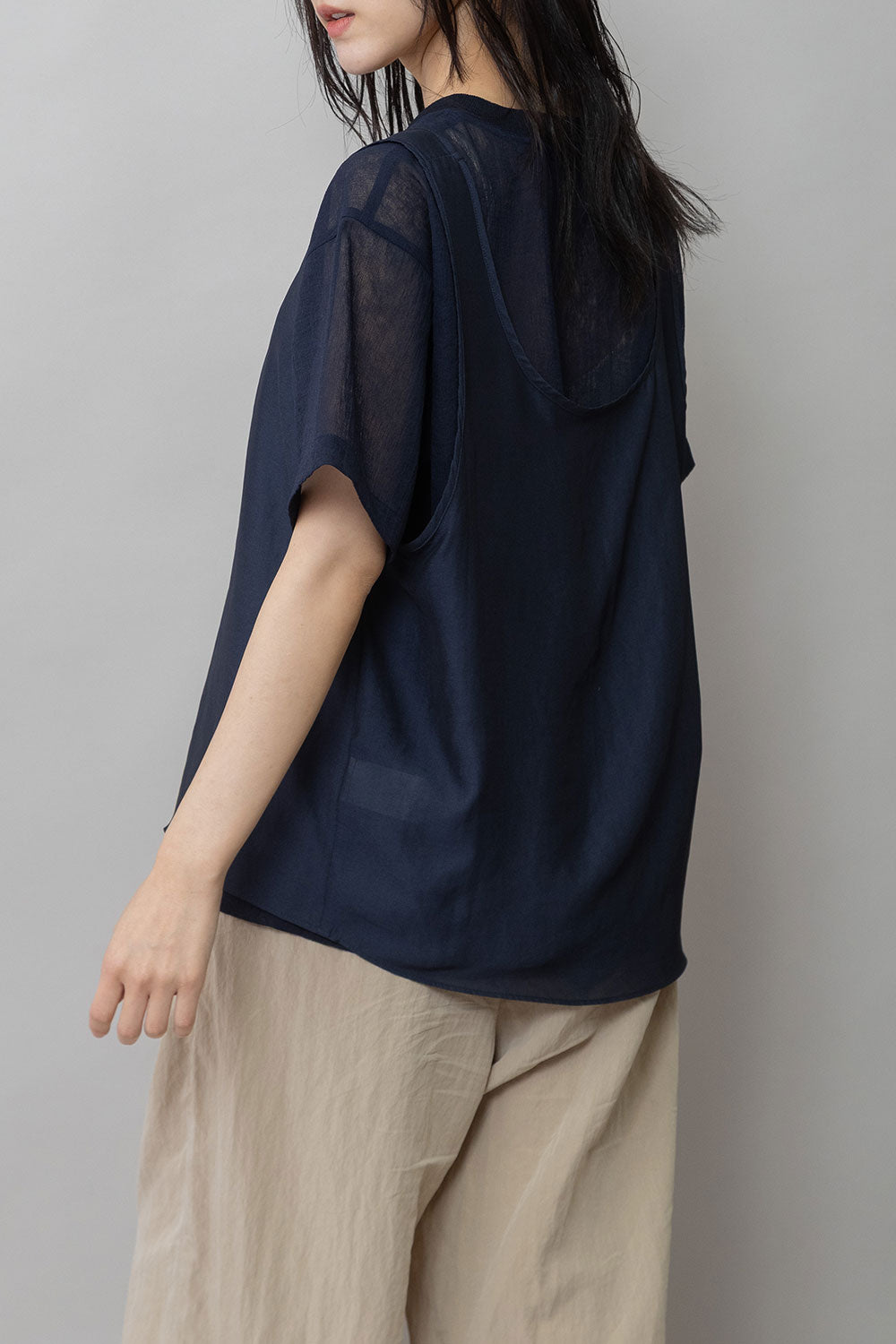 Munich ヴィンテージボイル×ドライツイルレイヤードトップス【MN261T45】