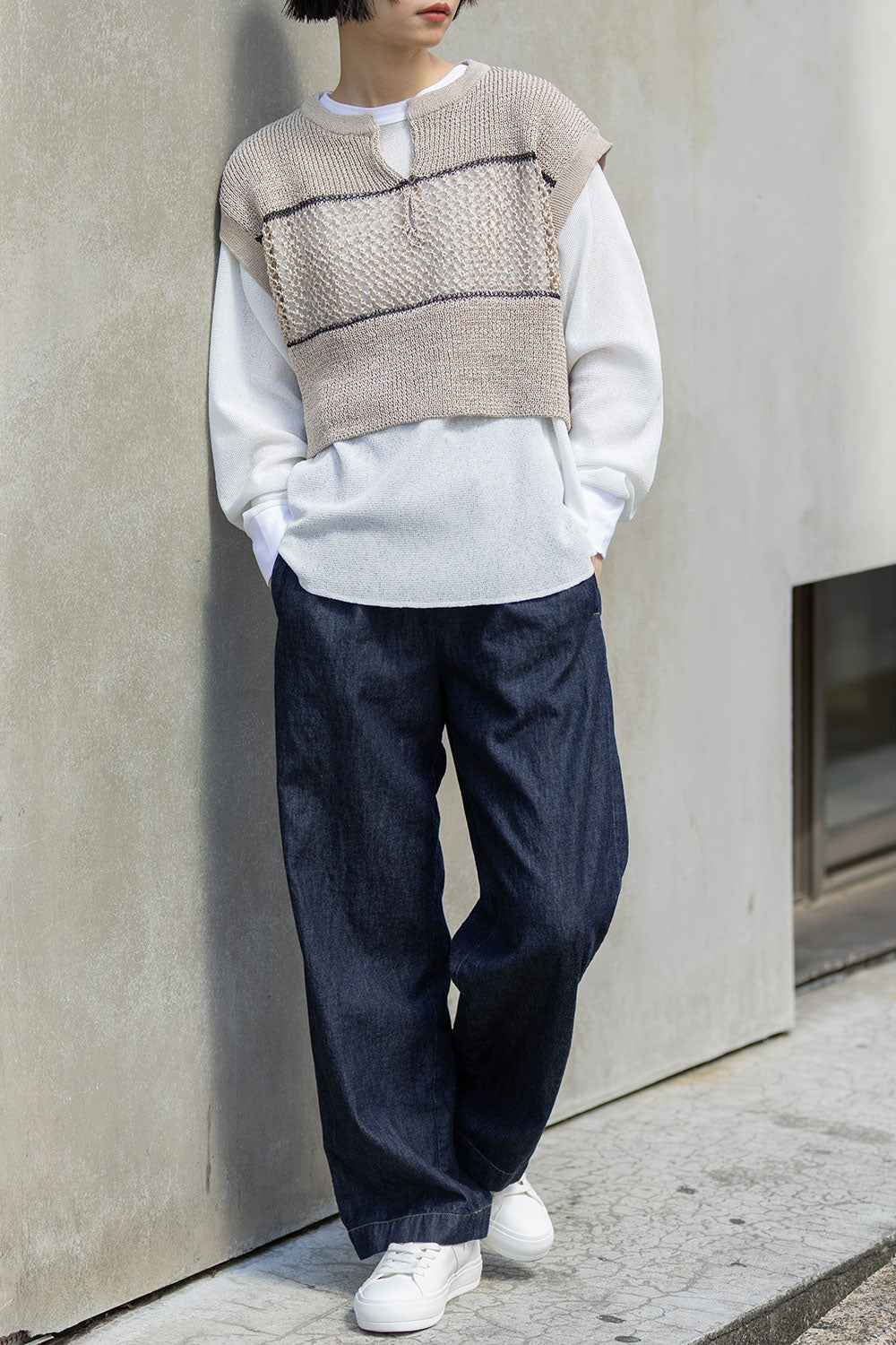 Munich リブ編み×スカシ編みニットジレ【MN261K07】