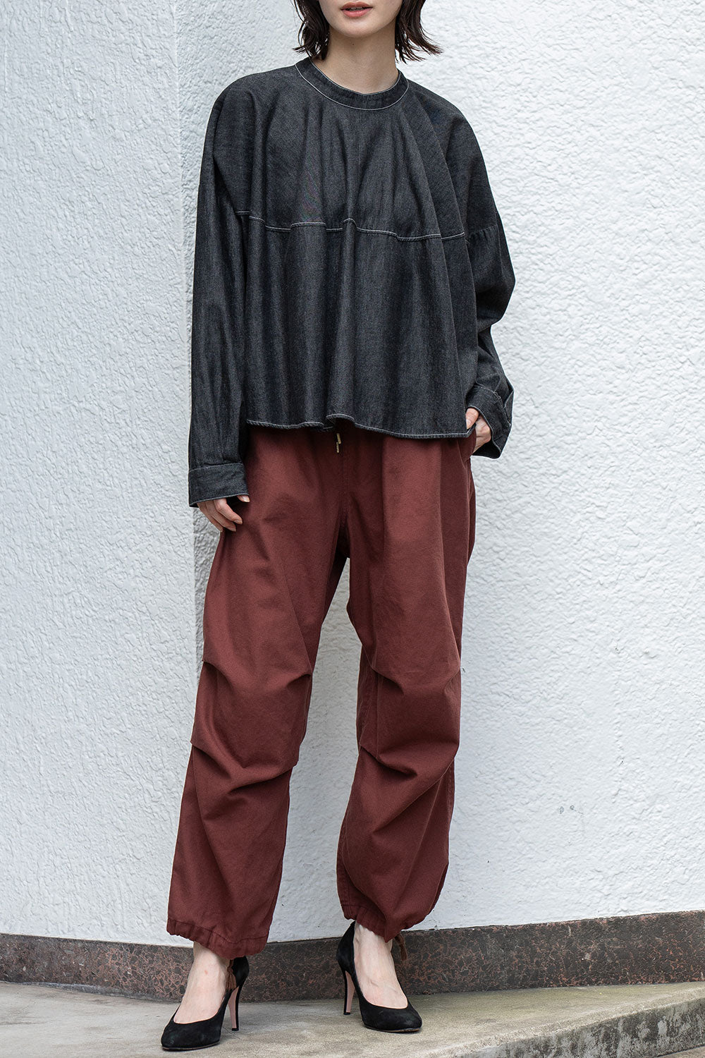 Munich 6ozスラブデニム２wayクロップドシャツ【MN261T14】