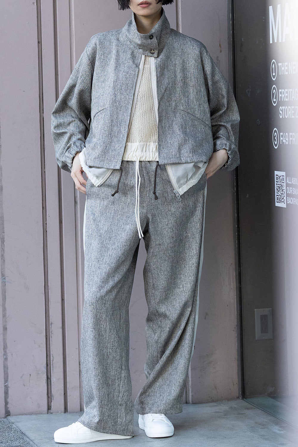 Munich ツイード調ツイル×メッシュレイヤードジップブルゾン【MN261B23】