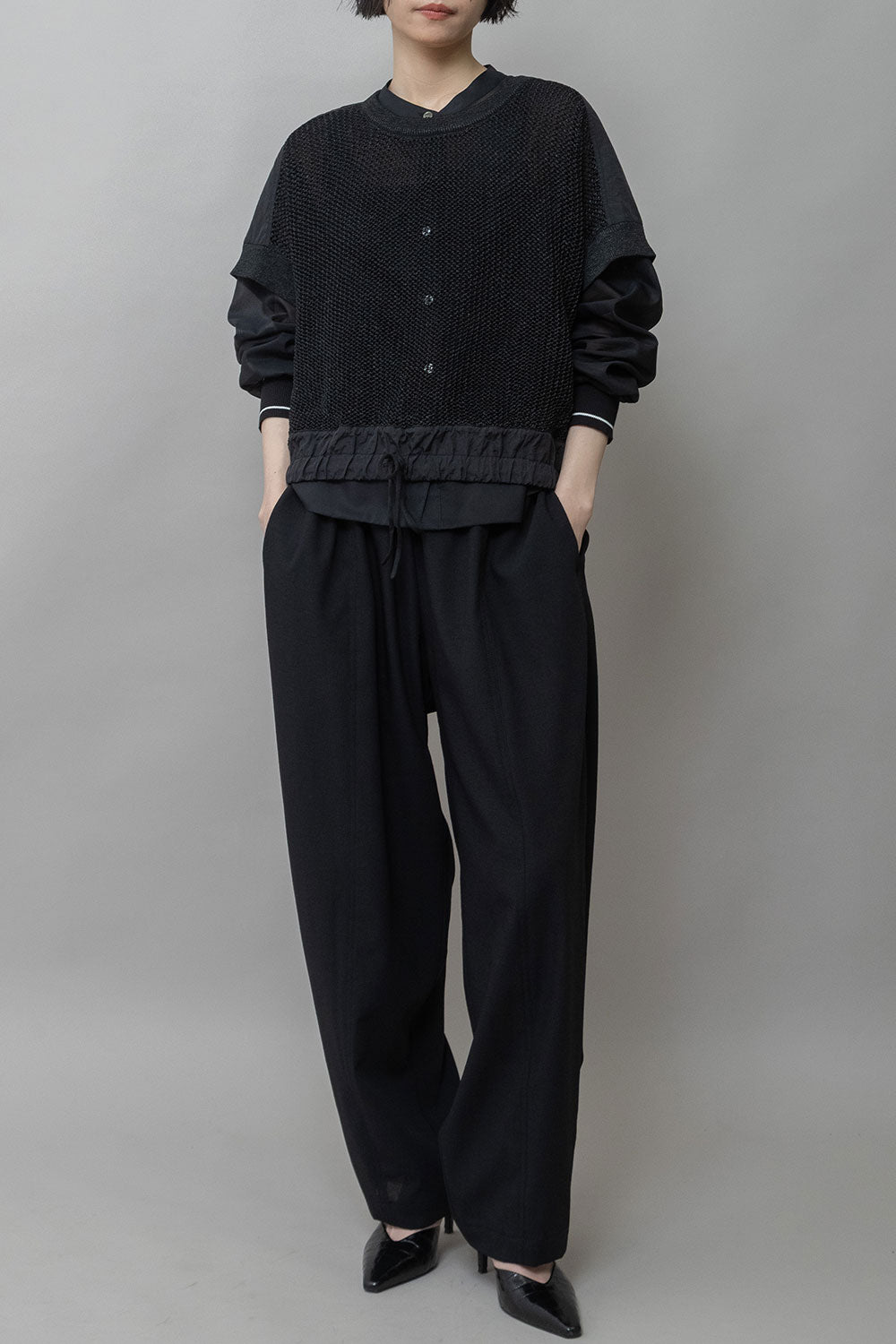 Munich スカシ編みニット×タフタドッキングショートプルオーバー【MN261K05】