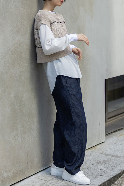 Munich リブ編み×スカシ編みニットジレ【MN261K07】