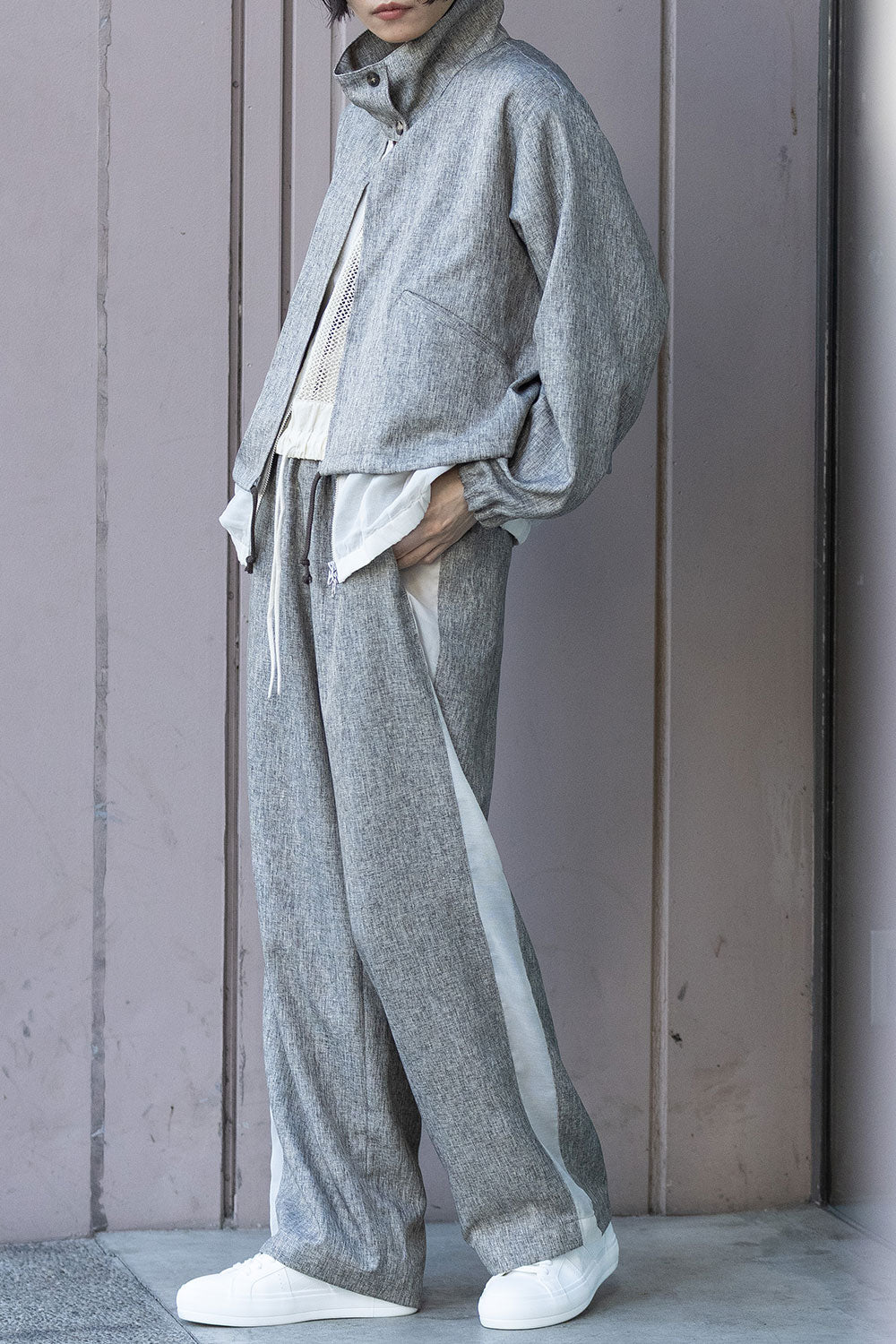 Munich ツイード調ツイル×メッシュレイヤードジップブルゾン【MN261B23】