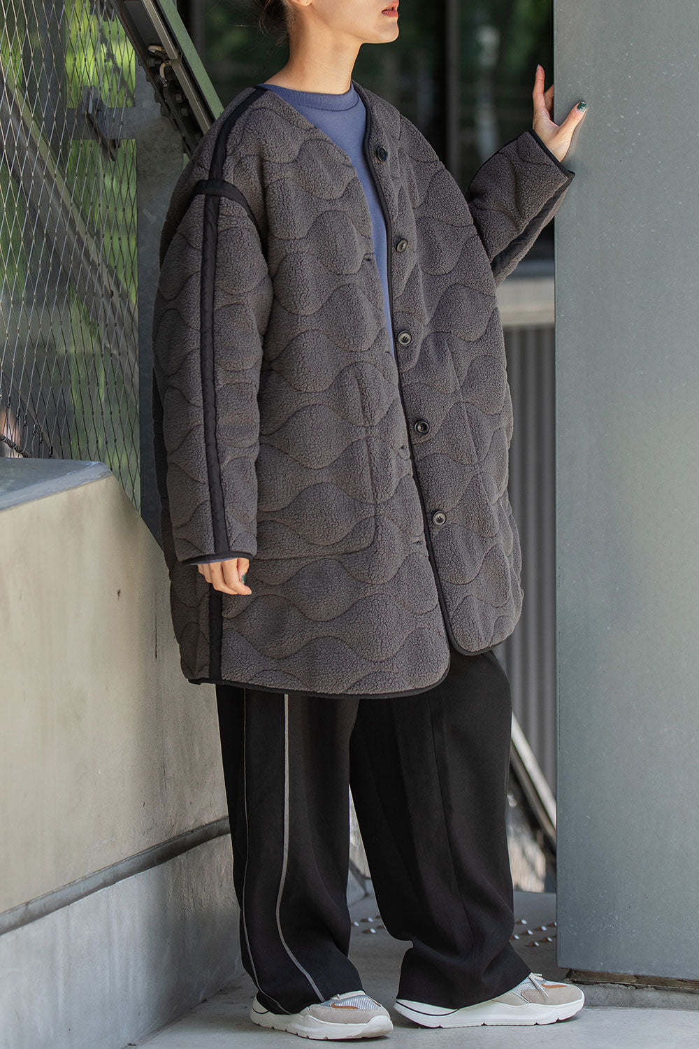 Munich キルティング×ボアリバーシブルノーカラーコート【MN252C51】