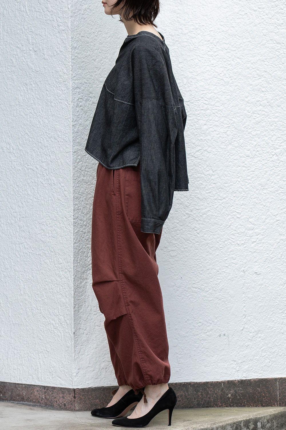 Munich 6ozスラブデニム２wayクロップドシャツ【MN261T14】