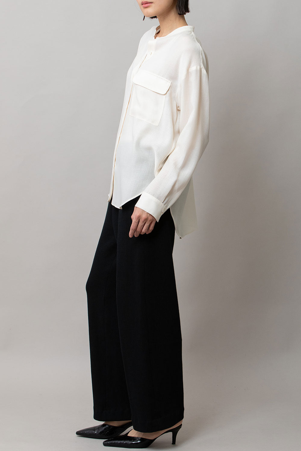 Munich ウォッシャブルウールビエラバンドカラーシャツ【MN252T61】