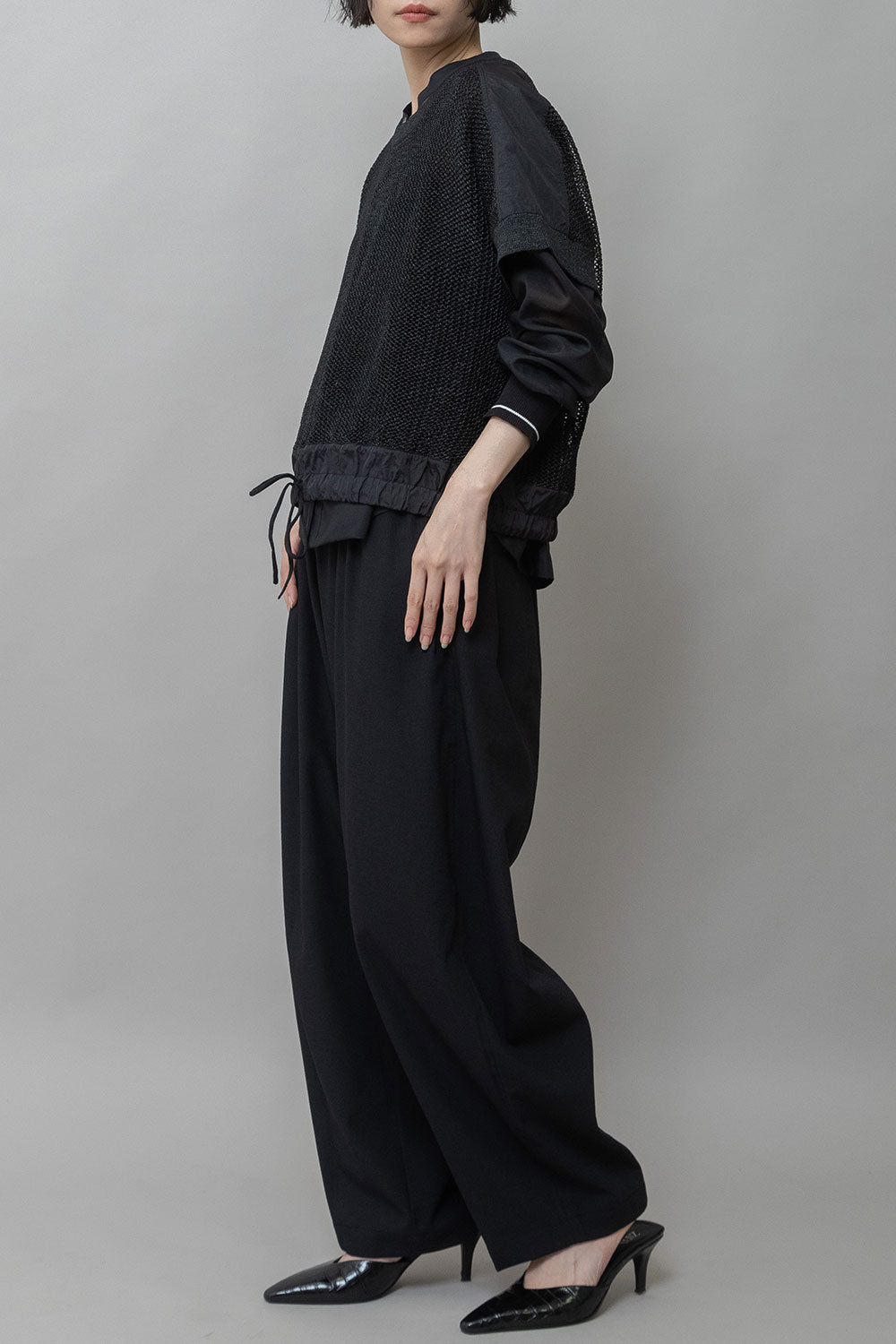 Munich スカシ編みニット×タフタドッキングショートプルオーバー【MN261K05】