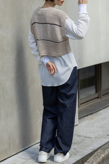 Munich リブ編み×スカシ編みニットジレ【MN261K07】