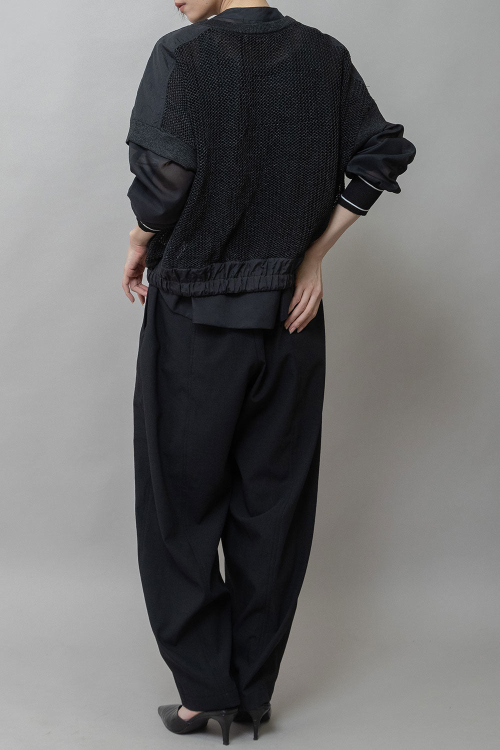 Munich スカシ編みニット×タフタドッキングショートプルオーバー【MN261K05】