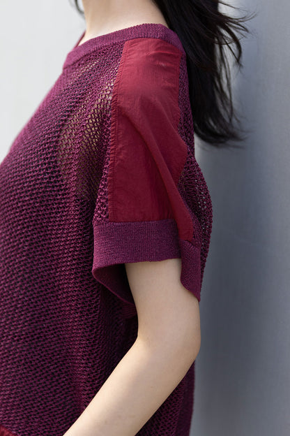 Munich スカシ編みニット×タフタドッキングショートプルオーバー【MN261K05】