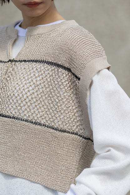 Munich リブ編み×スカシ編みニットジレ【MN261K07】