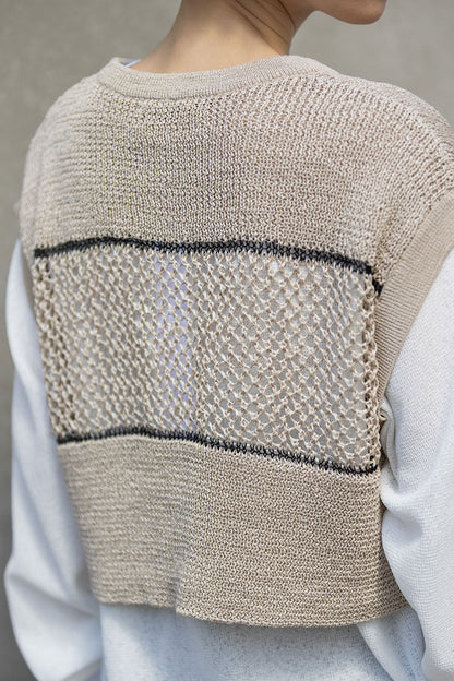 Munich リブ編み×スカシ編みニットジレ【MN261K07】