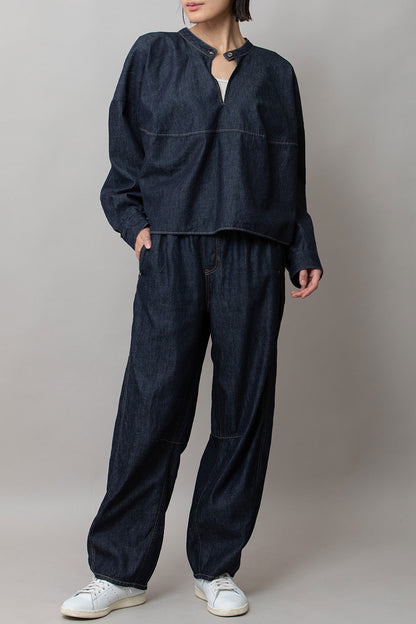 Munich 6ozスラブデニム２wayクロップドシャツ【MN261T14】